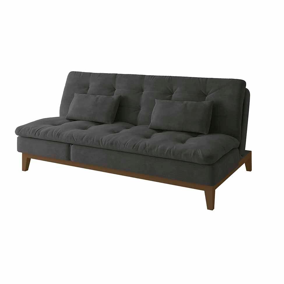 Sof?-Cama 3 Lugares Casal Amanda Suede 1 Sofá-Cama 3 Lugares Casal Amanda com Pés de Madeira Suede Cinza