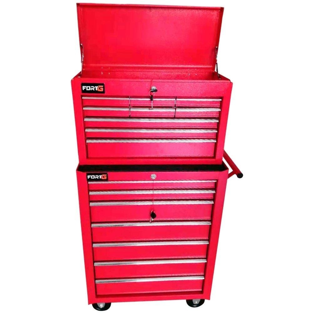 Carrinho Ferramentas 7 Gavetas + Ba? Metal 1 Carrinho de Metal para Ferramentas com 7 Gavetas e Baú com 5 Gavetas - FORTGPRO-FG8845