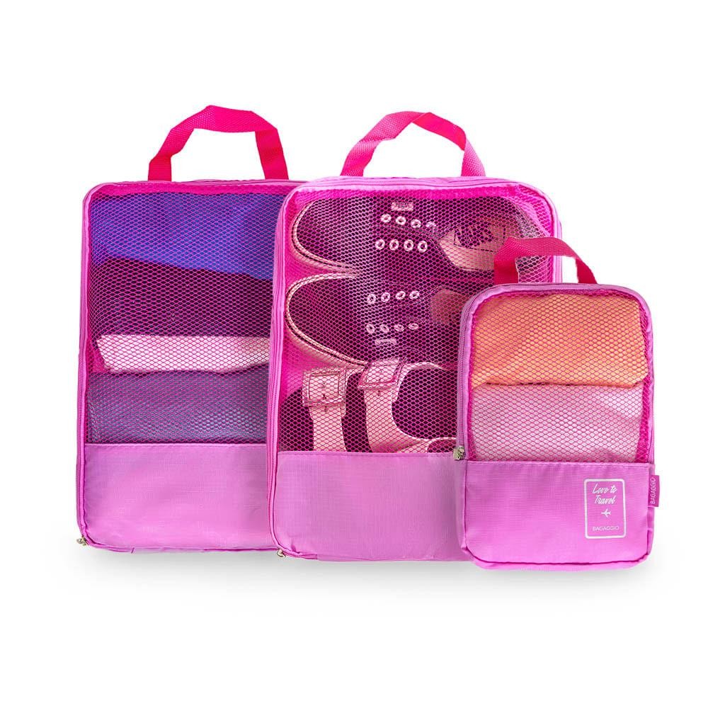 Kit Organizador Mala 3 Pe?as Rosa Bagaggio 1 Kit Organizador Mala 3 Peças Rosa Bagaggio