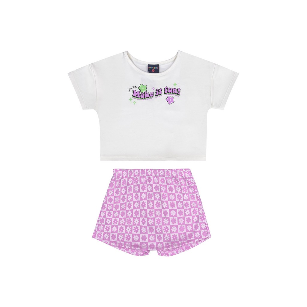 Conjunto Infantil para Menina - Blusa e Short-Saia Guloseima 1 Conjunto Infantil para Menina com Blusa e Short-Saia Guloseima