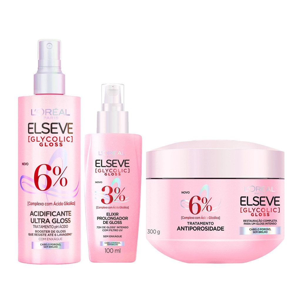 Kit Elseve Glycolic Gloss - Brilho e Alinhamento 1 Kit Elseve Glycolic Gloss - Brilho e Alinhamento