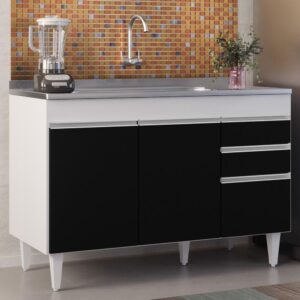 Balcão Cozinha Michigan 120cm Inox/Branco