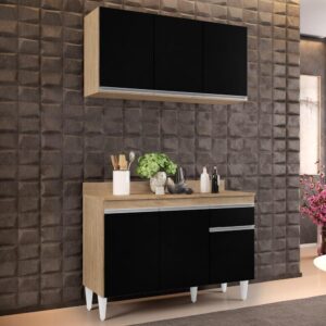 Armário Aéreo Virgínia e Balcão com Tampo 120cm Arizona Castanho/Preto - Lumil