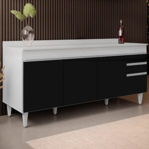 Balcão Gabinete 180cm Lumil - MDP Branco Preto