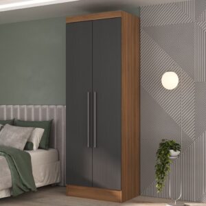 Módulo Roupeiro 2 Portas 2 Gavetas Internas Viena Nogal/Grafite