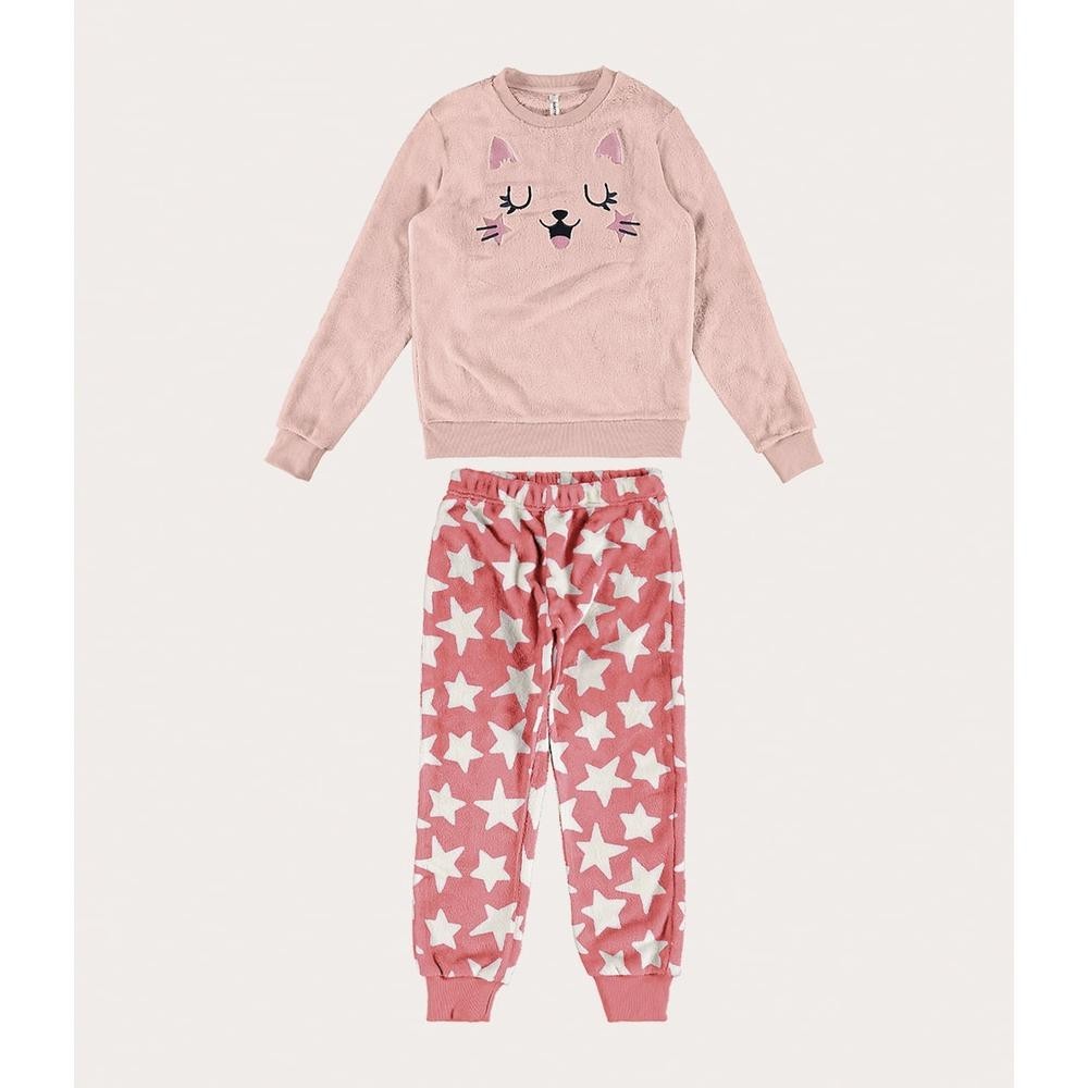 Pijama Infantil Gata Bordada Fleece Malwee Kids 1 Pijama Infantil Gata Bordada Fleece Malwee Kids