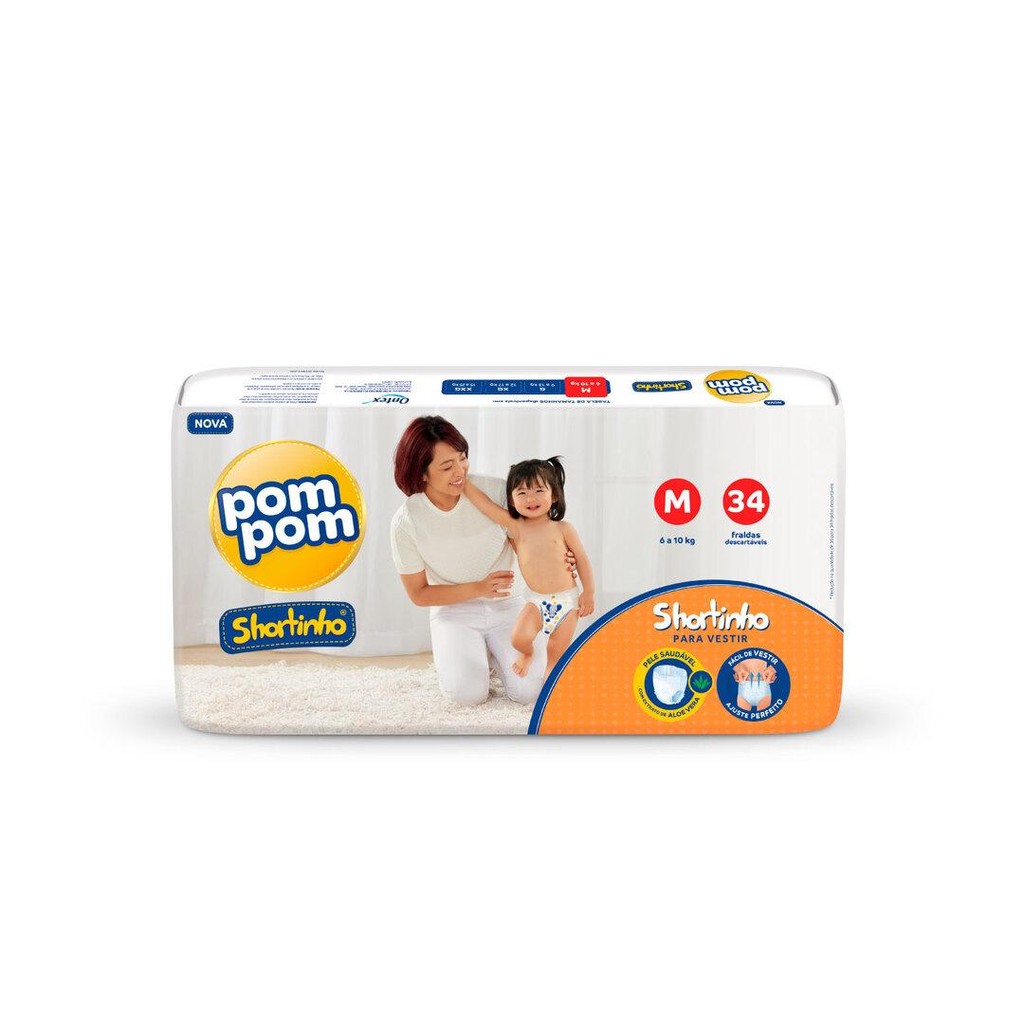 Fralda Pom Pom Shortinho Jumbo 34 Unidades