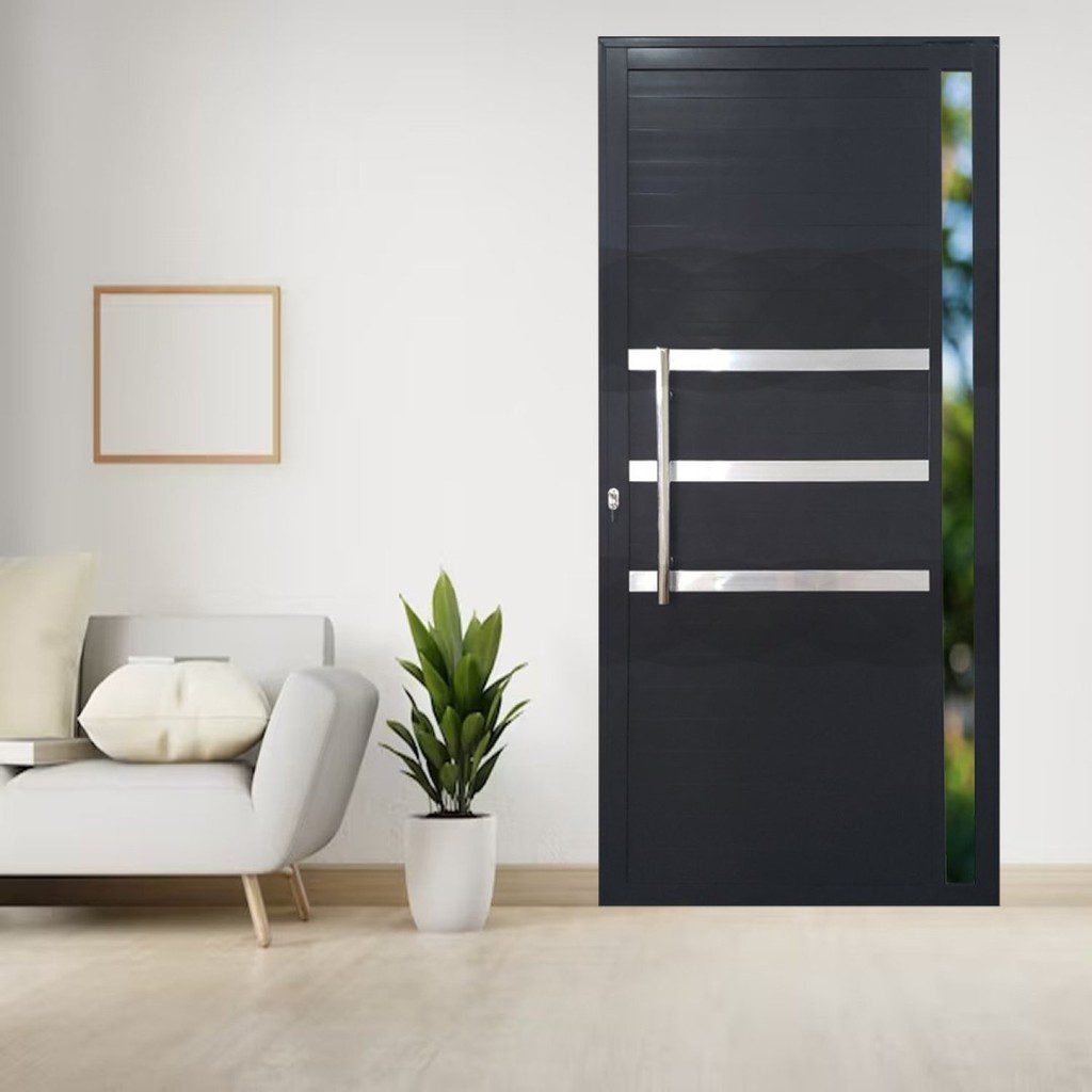 Porta Pivotante Alum?nio 210cm Vidro Veneza Preto 1 Porta Pivotante Alumínio 210cm Vidro Veneza Preto