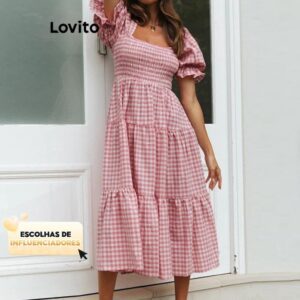 Vestido Feminino Xadrez Camada Escalonada