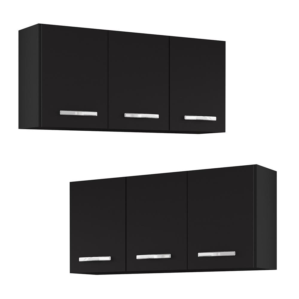 Arm?rio Cozinha A?reo 120cm Honduras Preto Lumil 1 Armários de Cozinha Aéreo 3 Portas 120cm Kit 2 Honduras Preto - Lumil