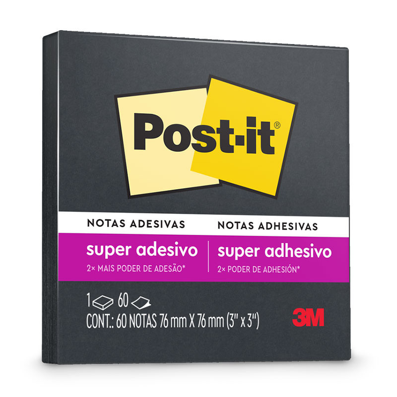Bloco Adesivo Post-it Preto ?nix 76x76mm - 3M 1 Bloco de notas super adesivas Post-it Preto Ônix 76x76mm 60 folhas 3M