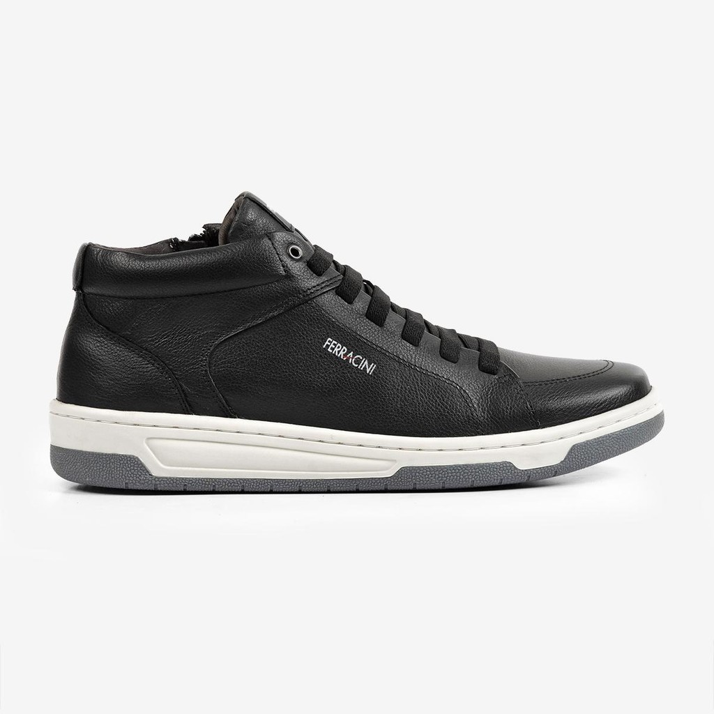 Sapat?nis Masculino Couro Ferracini Vox Preto 1 Sapatênis Masculino Couro Ferracini Cano Baixo Esportivo Zíper Lateral Vox Preto 8053-617A
