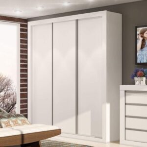 Guarda-Roupa Casal 3 Portas de Correr 4 Gavetas News Branco