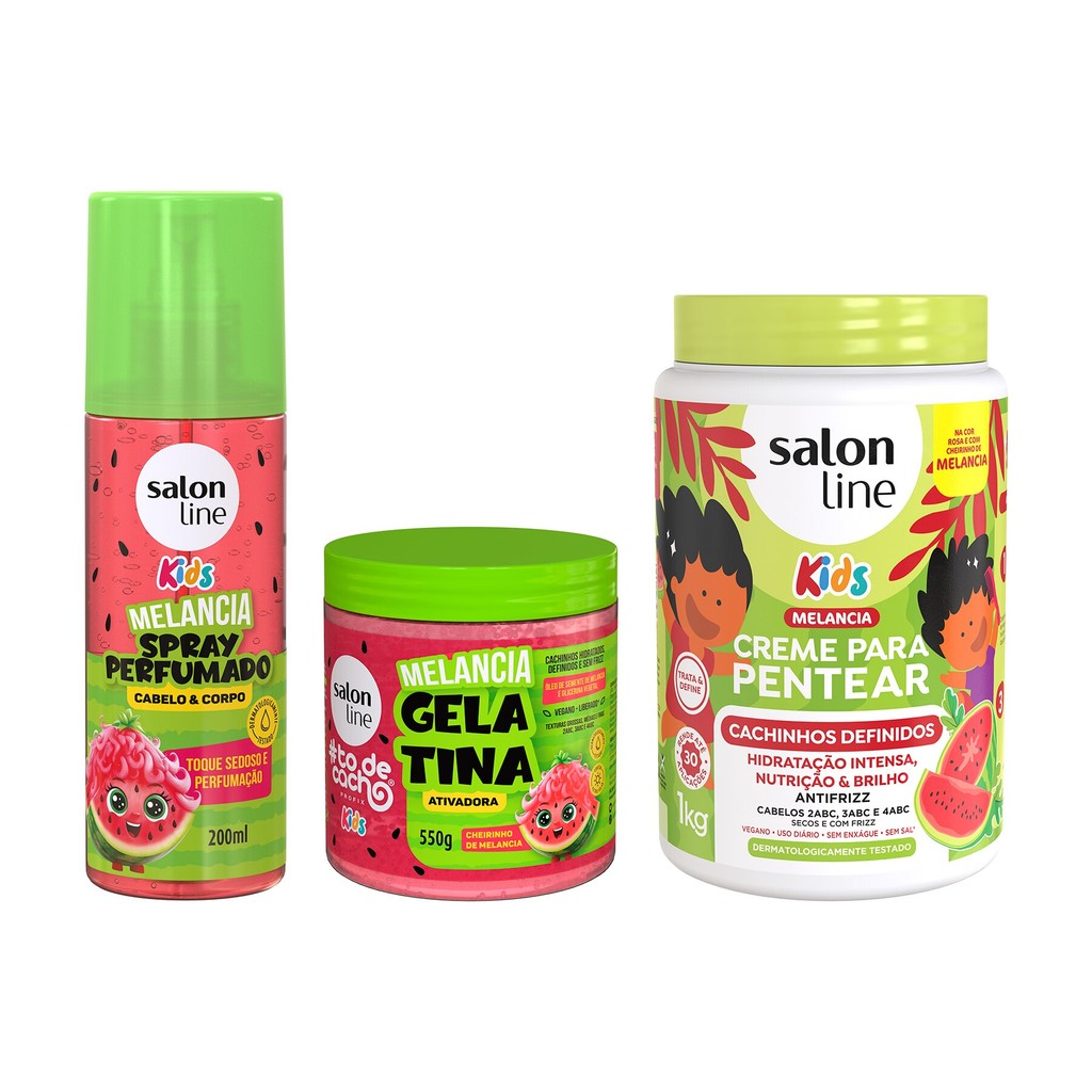Kit Melancia Kids - Cabelo & 1 Kit Melancia com Spray Perfumado, Creme para Pentear e Gelatina