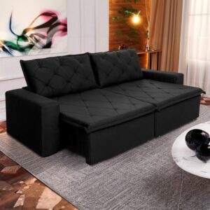 Sofá Cama Bangkok Sem Caixa 2,30m Retrátil e Reclinável Com Molas Velut Preto- King House