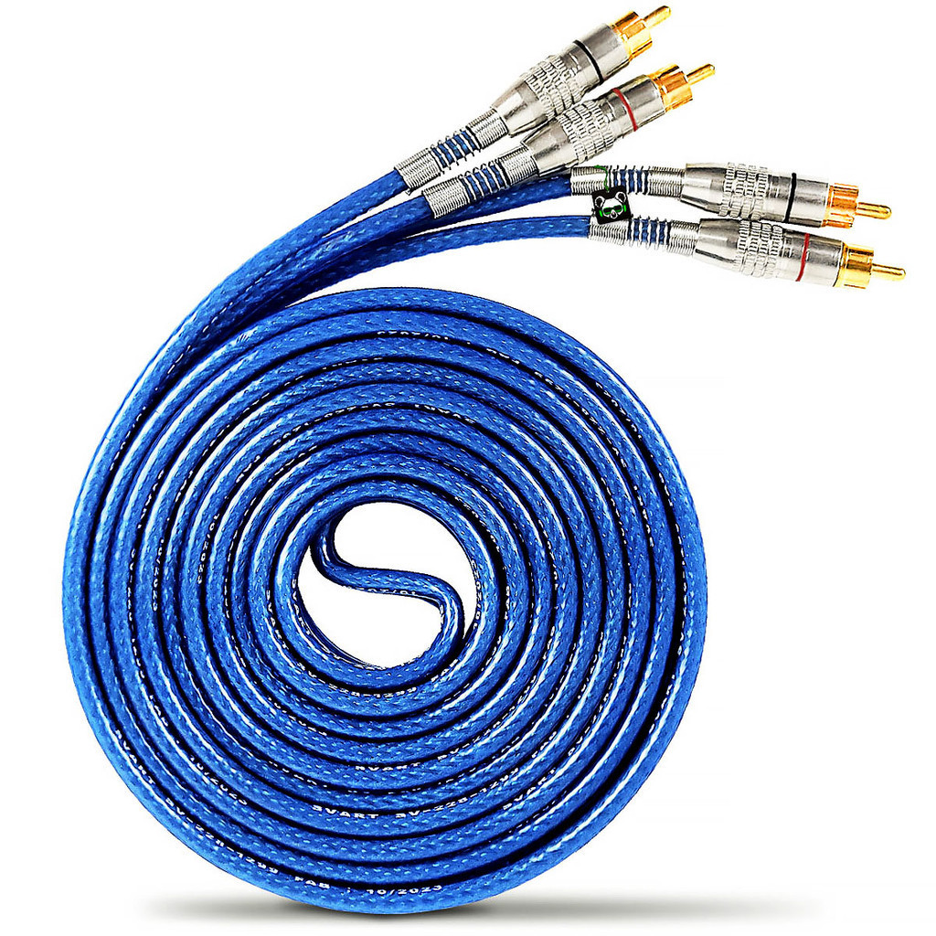 Cabo RCA Blindado 5 Metros Svart Azul 1 Cabo RCA Prime Blindado 5 Metros 5mm Som e Vídeo Svart Azul