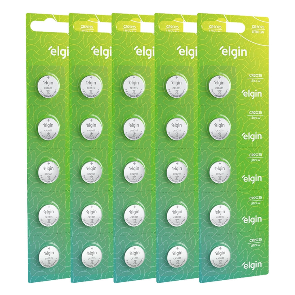 Kit 25 Pilhas CR2025 3V Elgin - Ideal para Rel?gios e Calculadoras 1 Kit 25 Baterias Pilha Moeda Cr2025 3v Relógio Elgin