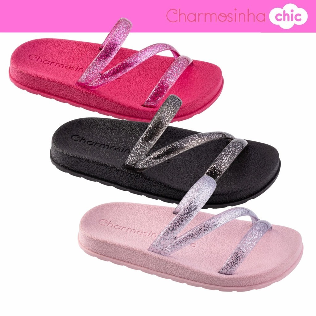 Sand?lia Papete Infantil Birken Tira Z Glitter Conforto 1 Sandália Papete Rasteira Infantil Feminina Birken Tira Z Glitter Conforto