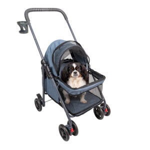 Carrinho de passeio pet para cães e gatos até 15kg com porta copo, 2 guias para pet de pequeno porte