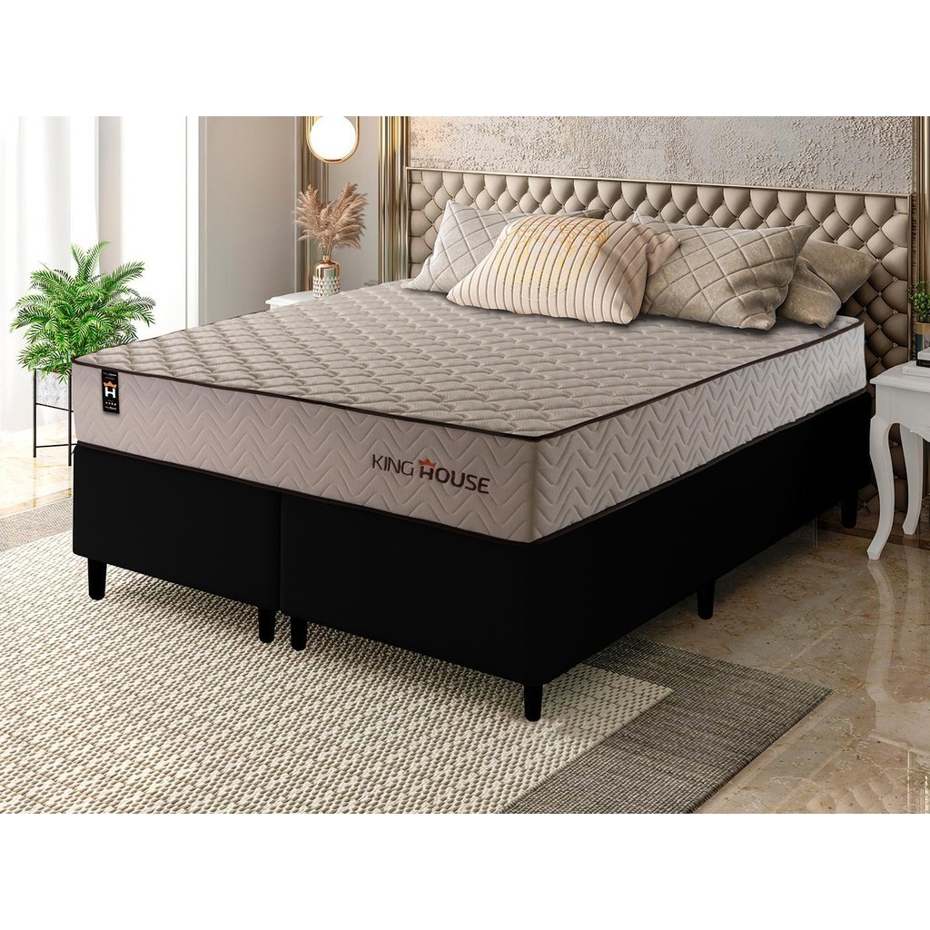 Conjunto Cama Box San Diego King 193x203 Bege 1 Conjunto Cama Box Espuma San Diego Bege King 193x203x67