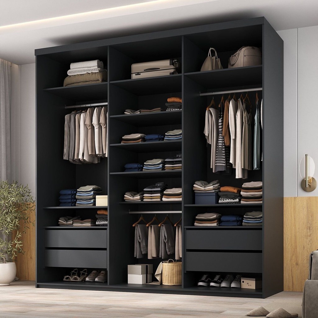 Closet Casal MDF 208cm Preto Moutier 1 Closet Casal 100% Mdf 208cm 4 Gavetas Moutier Preto