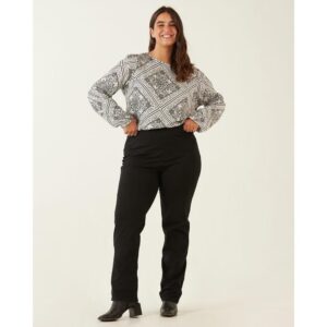 Calça Reta Plus Size Algodão Cintura Média