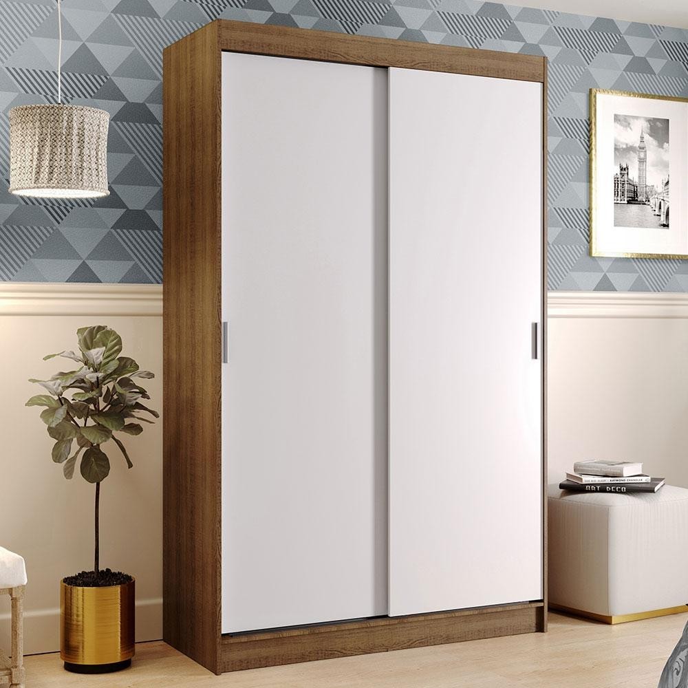 Guarda-Roupa Solteiro Madesa Tokio 2 Portas de Correr - Branco 1 Guarda-Roupa Solteiro Madesa Tokio 2 Portas de Correr 2 Gavetas - Rustic/Branco