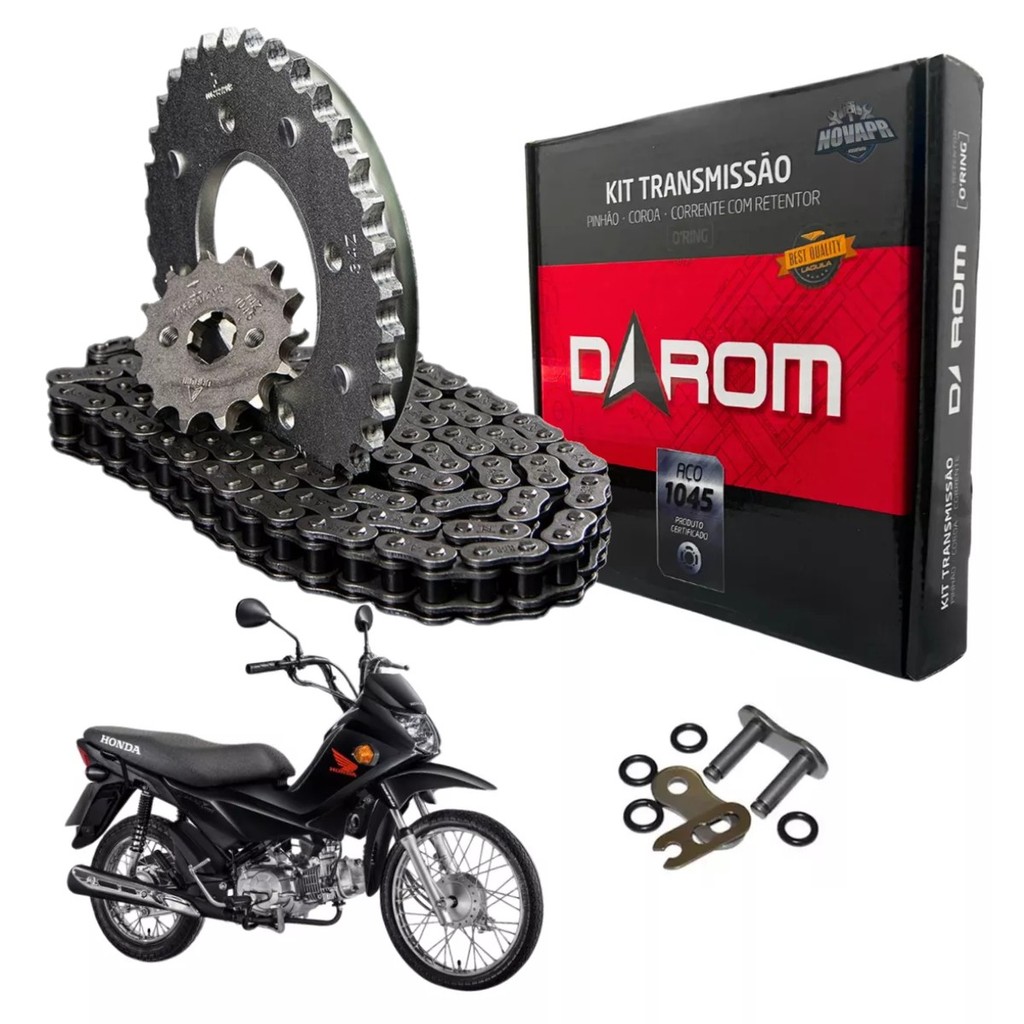 Kit Rela??o Transmiss?o Pop 100 2007/2015 com Retentor 1 Kit Relação Transmissão Honda Pop 100 2007/2015 C/ Retentor