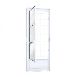 Porta de Aço Postigo 215x85cm com Grade Quadrada e Vidro Liso Riobras Abertura Direita Direita