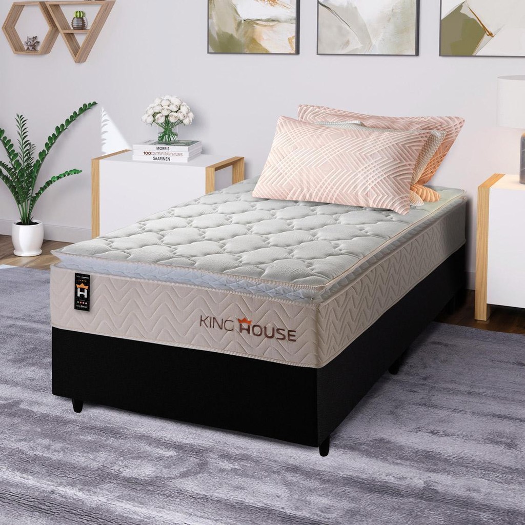 Conjunto Cama Box Solteiro Roma Bege 1 Conjunto Cama Box c/ Molas Ensacadas Roma Bege Solteiro 96x203x71