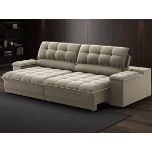 Sofá com Porta Copos e Carregador USB Ret Rec Luke 2,50m Veludocristal Fendi - NETSOFAS