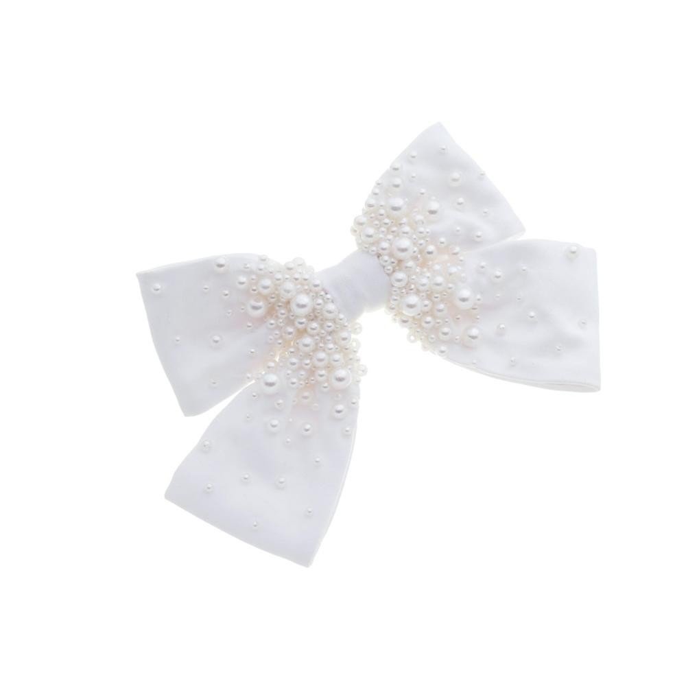 Laço de Cabelo Pérolas Bordado - Elegância 1 LAÇO DE CABELO ISADORA CREPE ACETINADO BRANCO BORDADO DE PÉROLAS