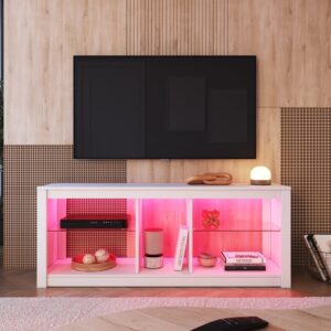 Rack para Tv até 55 Polegadas Estilo Gamer com 2 Prateleiras em Vidro e Iluminação em Led Rgb Branco