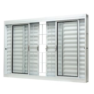 Janela de Aço Veneziana Central 100x200cm 6 Folhas com Grade Quadriculada e Vidro Liso Qualitysol Ra
