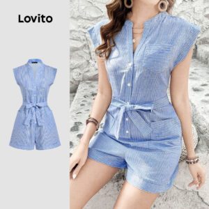 Macacão Casual Listrado Azul Feminino