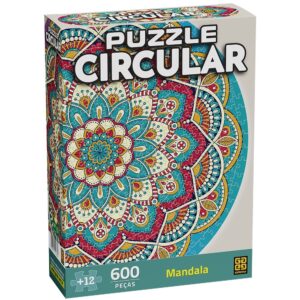 QUEBRA CABEÇA CIRCULAR MANDALA 600 PEÇAS GROW PUZZLE FLOR QUADRO COLORIDO CÍRCULO DESAFIOS DIVERSÃO