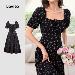 Vestido Elegante de Renda Floral Preto