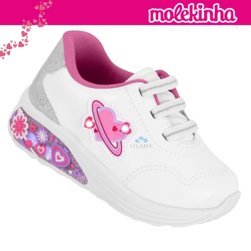 T?nis Infantil LED Cora??es Molekinha 1 Tênis Infantil Molekinha Baby LED Detalhe Corações Conforto