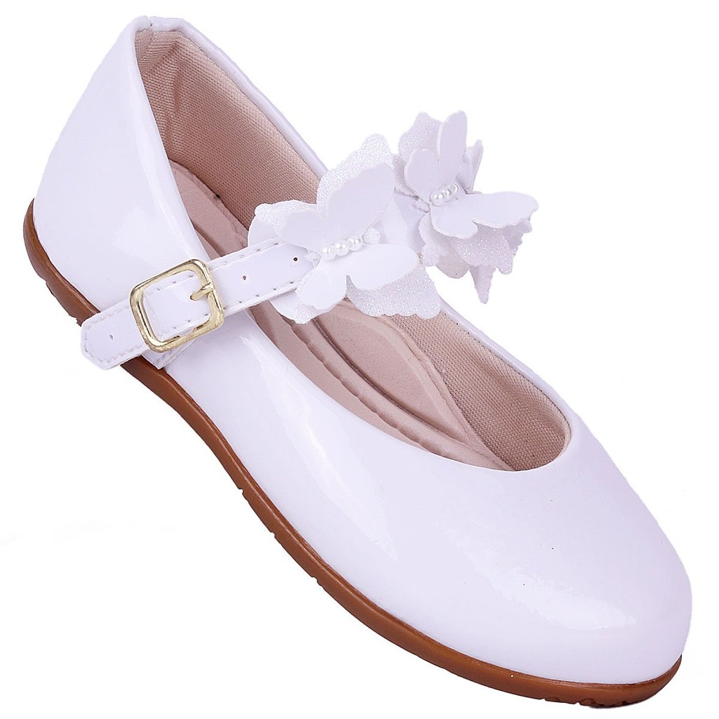 Sapatilha Infantil Borboleta Branco Verniz 1 Sapatilha Infantil Borboleta Branco Verniz