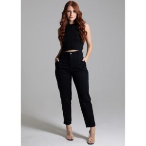 Calça Sarja Mom Cintura Alta Preto