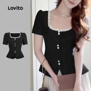 Blusa Elegante Preta com Babado e Botões