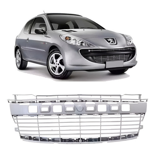 Grade Dianteira Peugeot 207 Prata - Nova 1 Grade Dianteira Parachoque Peugeot 207 2009 2010 2011 2012 2013 2014 2015 Prata
