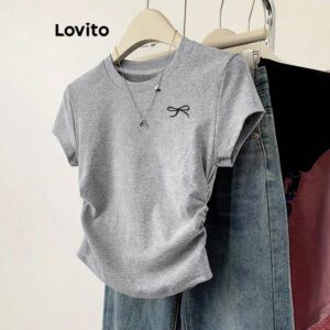 Camiseta Plissada Fofa com Laço Feminina