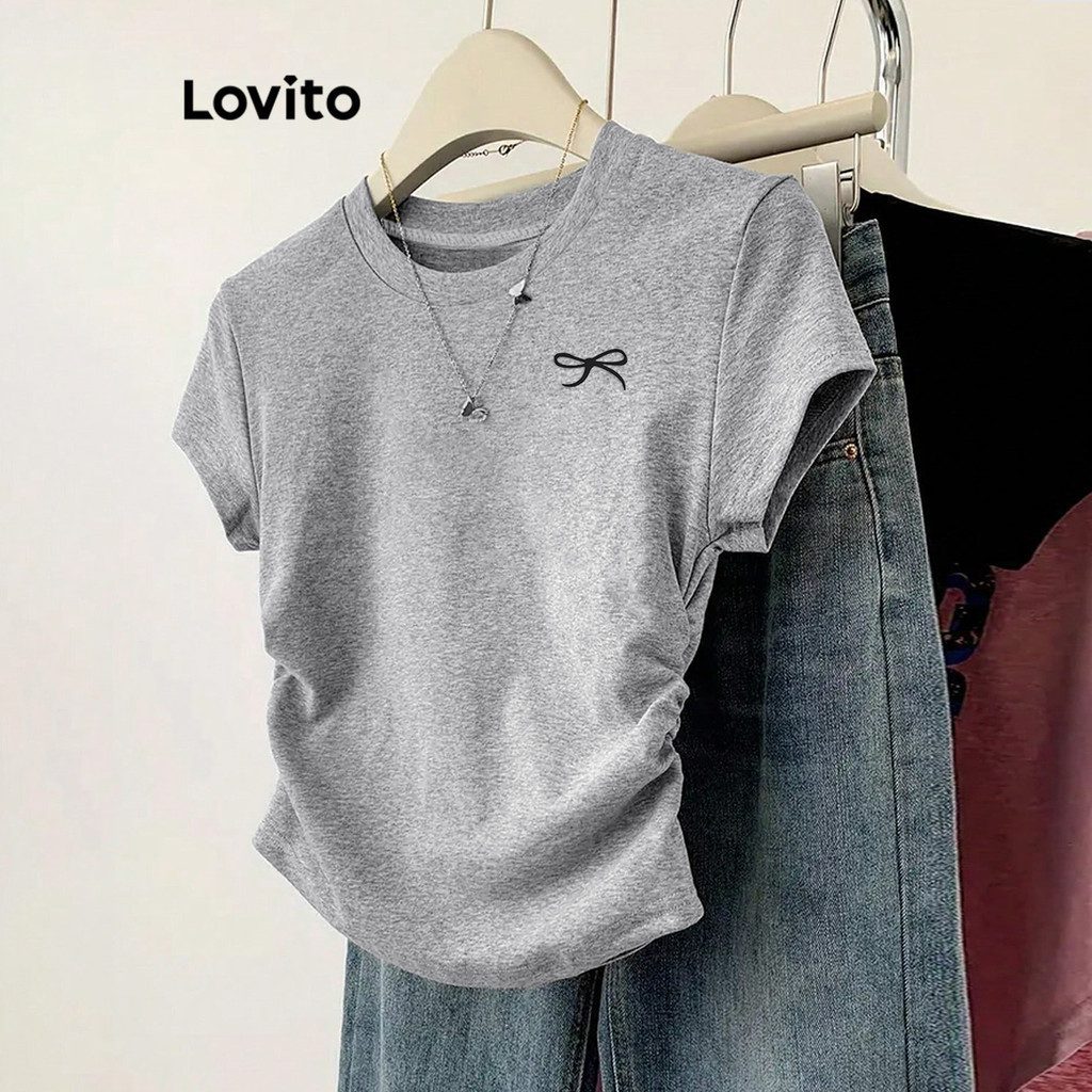 Camiseta Plissada Fofa com La?o Feminina 1 Camiseta Plissada Fofa com Laço Feminina