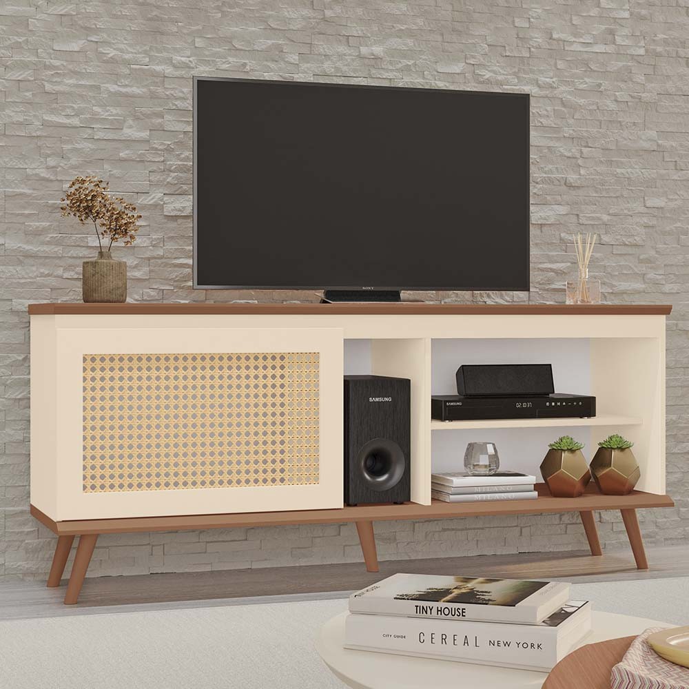 Rack Marselha MDF Retr?: 1 Porta e 3 Nichos 1 Rack Marselha 100% MDF 1 Porta 3 Nichos e Pés Estilo Retrô