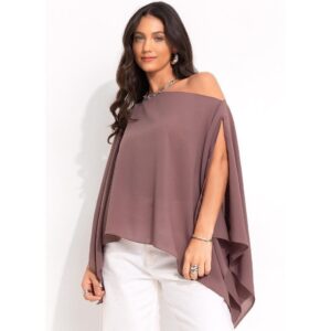 Blusa Crepe Marrom Manga Longa Feminina