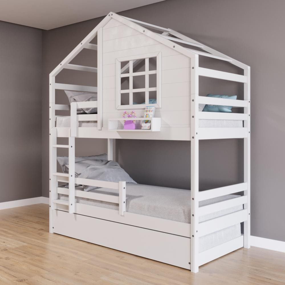 Treliche Casinha Madeira Branco com Grade 1 Treliche Casinha Janela Grade Proteção Madeira Branco