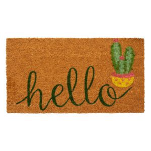 Tapete Entrada Fibra Coco Hello Cacto Capacho 33x60cm Marrom Antiderrapante Decoração Porta Edantex