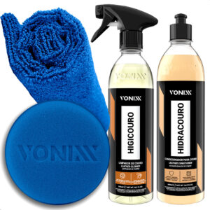 Kit Limpeza Hidratação de Couro Vonixx HIGICOURO HIDRACOURO + APLICADOR de Espuma + Toalha