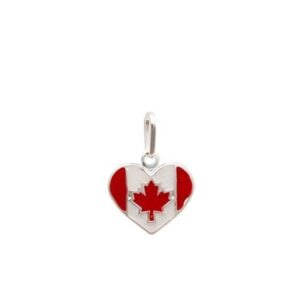 Pingente Prata 925 Bandeira Canadaá em formato de coração